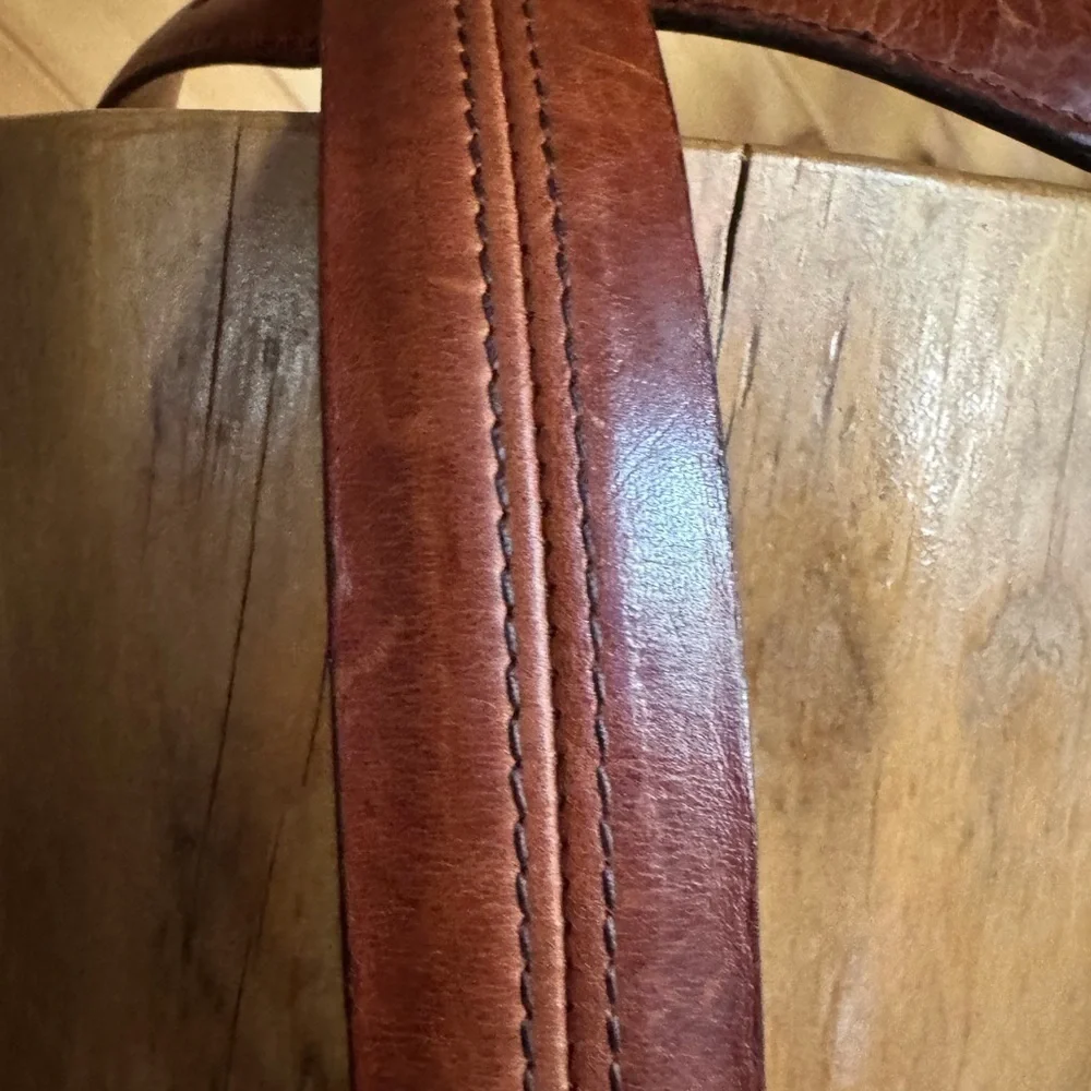 Cole Haan brown rustic stitch leather belt Size 34 Crafted in England